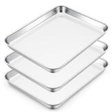 E-far Small Baking Sheet Set of 3, 10.5  x8.3Stainless Steel Cookie Sheets Pans, Compact Non-toxic Metal Toaster Oven Trays