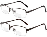 Yogo Vision Reading Glasses Set of 2 Bifocal Half Rim Metal Glasses for Reading Quality Spring Hinge Readers Men and Women Set o