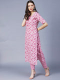 Anni Designer Women'S Cotton Blend Printed Straight Kurta With Pant (Mbc-Baby Pink_Xl_Baby Pink_X-Large),Baby Pink,XL,Cotton Blend,Regular,Pants