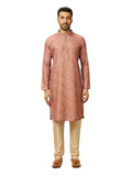 Manyavar Rust Blended Viscose Digital Print | Embroidery Kurta Pyjama Set