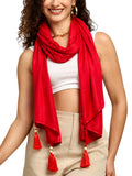 Gale Girls Scarf For Women Stylish|Ladies Fashion Stole|Summer Neck Wrap|Boho Beach Tassel Design For Travel Casual Wear|Red Col