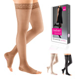 mediven sheer & soft for Women, 2030 mmHg Thigh High w/Lace Silicone Top Band Open Toe Compression Stockings, Natural, IVStand