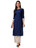 Wedani Women'S Cotton Rund Neck Casual Wear Straight Kurta (Krt503) (Medium Blue),Blue,M