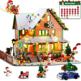 INSOON Advent Calendar 2025 Christmas House Mini Building Set with Light, 24 Days Countdown Snow Village Building Block Kit with