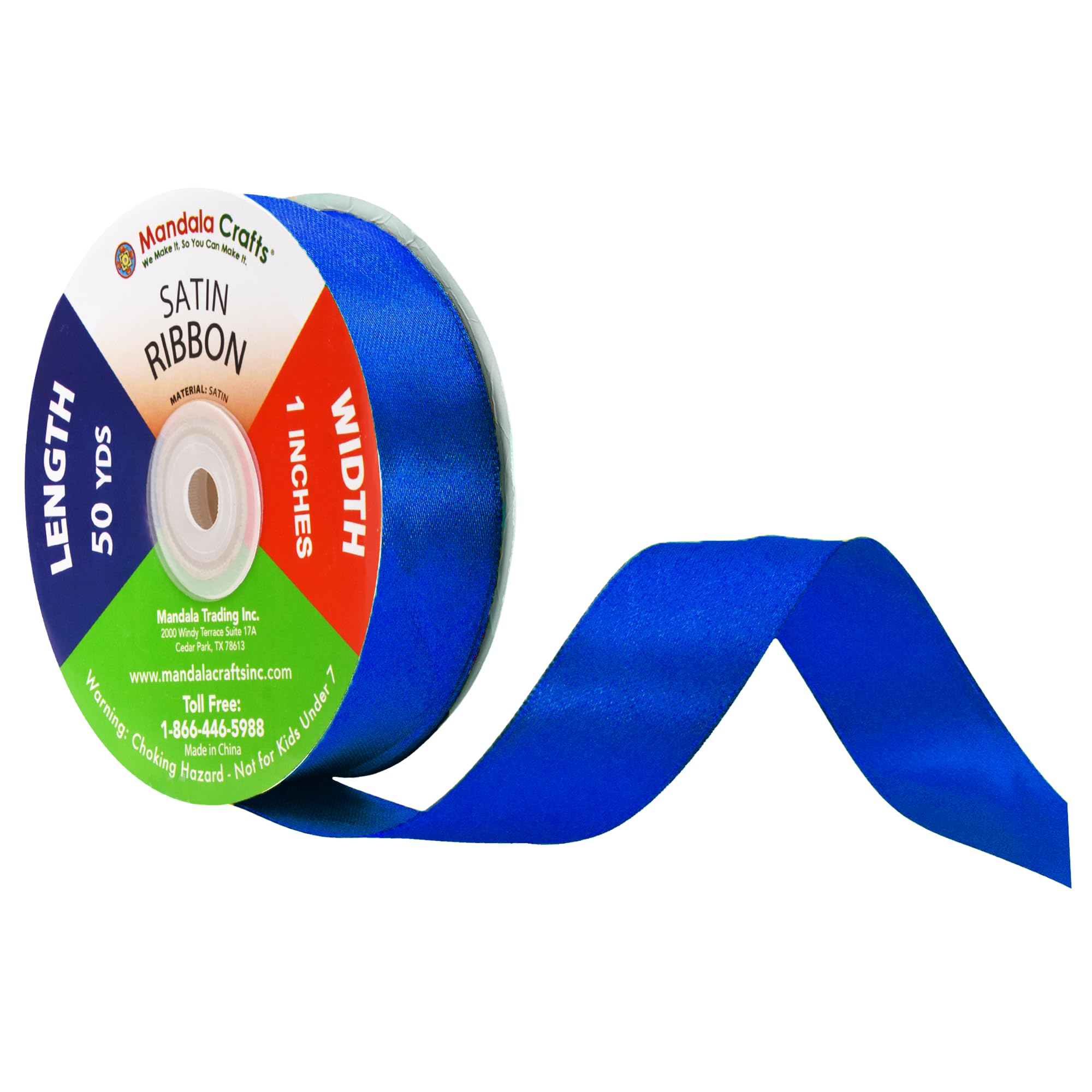 Mandala Crafts Blue Satin Ribbon for Crafts - 50 Yards 1 Inch Wide Fabric Ribbons for Gift Wrapping, Flower Bouquets, Hair Bows,