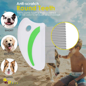Brillirare 2 Pack Flea Lice Comb, Stainless Steel Dog Cat Grooming Combs with Rounded Teeth, Professional Pet Tear Stain Remover