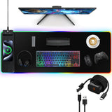 RGB Gaming Mouse Pad with Fast Wireless Charger, LED Extended Desk Mat, Home Office Large Desk Pad with Ultra-Smooth Surface, No