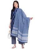 Anni Designer Women'S Cotton Straight Kurta With Palazzo & Dupatta (Kpzd-Cot-10009-Blue_Xl_Blue_X-Large),Blue,XL