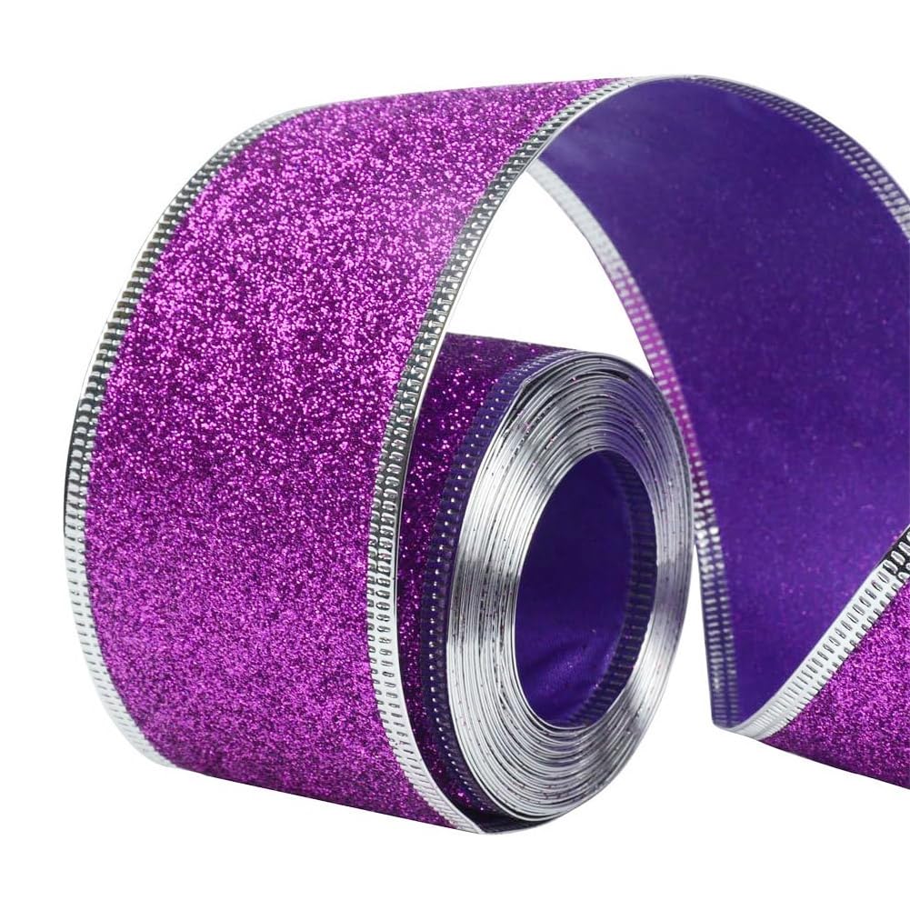33Ft/10Meters Purple Glitter Christmas Ribbon Wreath Present Wedding Arts Crafts Gift Wrapping