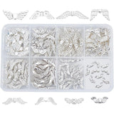 PH PandaHall Angle Wing Beads, 160pcs 8 Styles Wing Spacer Bead Bright Silver Tibetan Style 12~32mm Alloy Retro Fairy Wings Char
