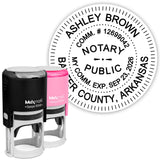MaxMark Round Notary Stamp for State of Arkansas- Self Inking Stamp - Top Brand Unit with Bottom Locking Cover for Longer Lastin