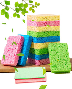 12-Count Kitchen Sponges- Compressed Cellulose Sponges Non-Scratch Natural Dish Sponge for Kitchen Bathroom Cars, Funny Cut-Outs
