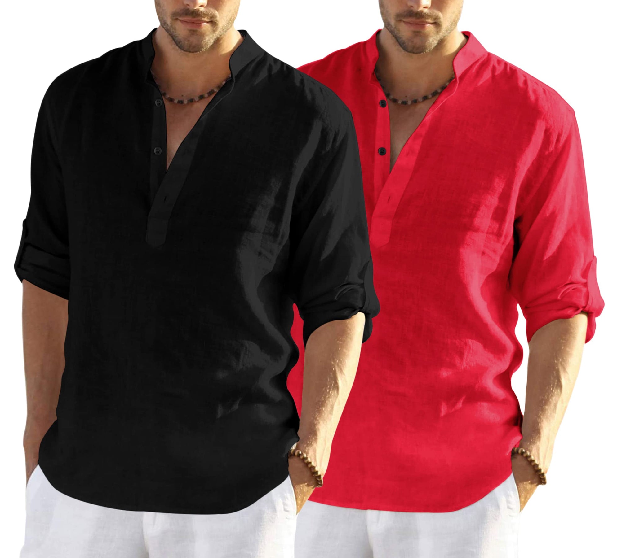 Bellstone Men'S Cotton Blend Solid Regular Dress Shirt (Kurta800_Combo_Black_Red_Xl