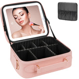 iFalarila Makeup Bag with LED Mirror, [3 Color and Stepless Dimmable] Rechargeable LED Light for Makeup Bag Train Case with Brus