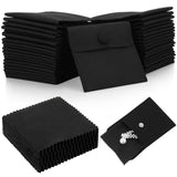 Cunno 120 Pack Microfiber Jewelry Pouch with Cleaning Cloth 3.2x3.2 Jewelry Packaging Bag with Snap Button Bags(Black)