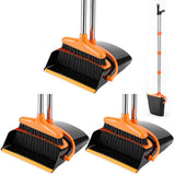 3 Pack Commercial Broom and Dustpan Set, 37.5inch Long Handle Combo for Home