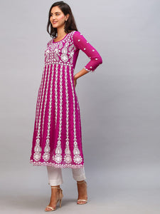 Gosriki Women'S Georgette Chikankari Embroidered Anarkali Kurti (Naav Pink-Nw1-Gs_Xxl_Dark Pink_Xx-Large),Pink,2,B0BVWF12CT