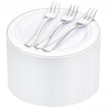 WELLIFE 240PCS Silver Plastic Dessert Plates - Includes 120PCS Silver Forks, 120PCS 6.3 Inch Salad & Appetizer Plates - Perfect 