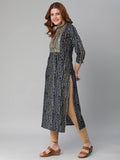 Gosriki Women'S Pure Cotton Rayon Bandhani Printed With Embroidered Straight Kurta (Rugari-Blue-Jan42-Gs_L_Blue_Large),Blue,,B0BXLS6VDQ
