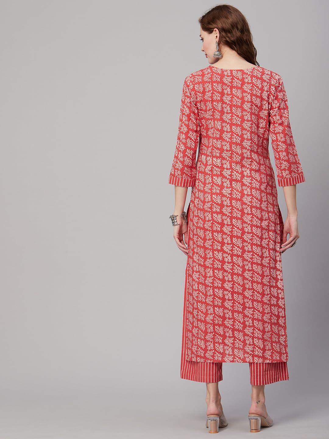 Gosriki Women'S Cotton Blend Printed Straight Kurta With Pant (Giri Orange-Gs_L_Orange_Large),Orange,,B0CC5RKZ3M