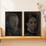 SoulAbiti Study of an Elderly Man 1875 & Portrait of a Young Girl 1872 Framed Wall Art Print Set of 2 12x18 inch Black Frame