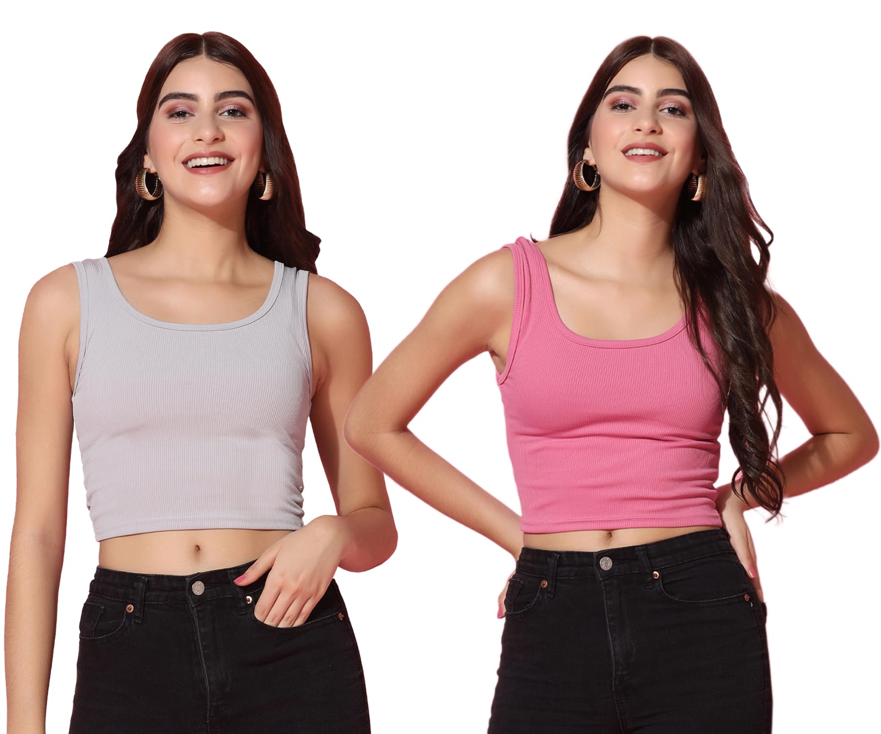 Toplot Women'S Combo Solid Ribbed Scoop Neck Sleeveless Slim Fit Tank Top Pack Of 2 (Combo-5069-Gry-Pnk-M),Grey-Pink,,B0CG5JD5J9