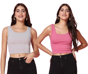 Toplot Women'S Combo Solid Ribbed Scoop Neck Sleeveless Slim Fit Tank Top Pack Of 2 (Combo-5069-Gry-Pnk-M),Grey-Pink,,B0CG5JD5J9