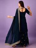 Wedani Georgette Embroidered Sequins Kurta Set With Suptta (In Alpha 2Xl Regular Turquoise),TURQUOISE,2XL,Georgette,A-Line,