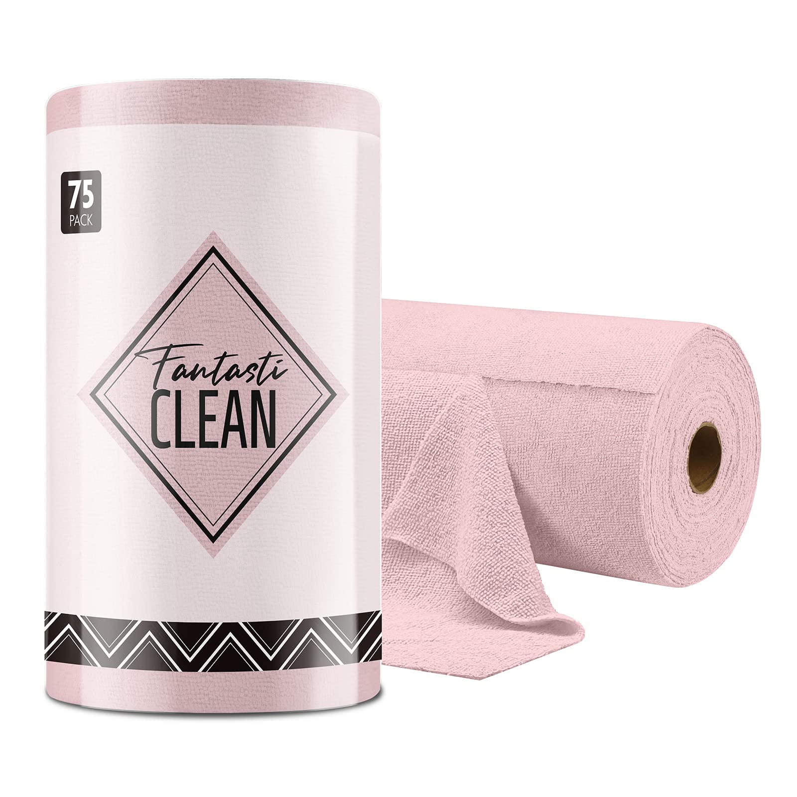 Fantasticlean Microfiber Cleaning Cloth Roll -75 Pack, 12X12, Tear Away Towels, Reusable Washable Rags (Pink)