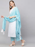Anni Designer Women'S Cotton Blend Straight Solid Kurta With Palazzo & Dupatta (Chinni White_Xl_White_X-Large),White,XL,Cotton Blend,Straight,Kurta, Pants, Scarf