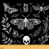 jejeloiu Death Moth Fabric by The Yard 5 Yards Kids Gothic Skull Upholstery Fabric for Chairs Boho Bohemian for Home DIY Project