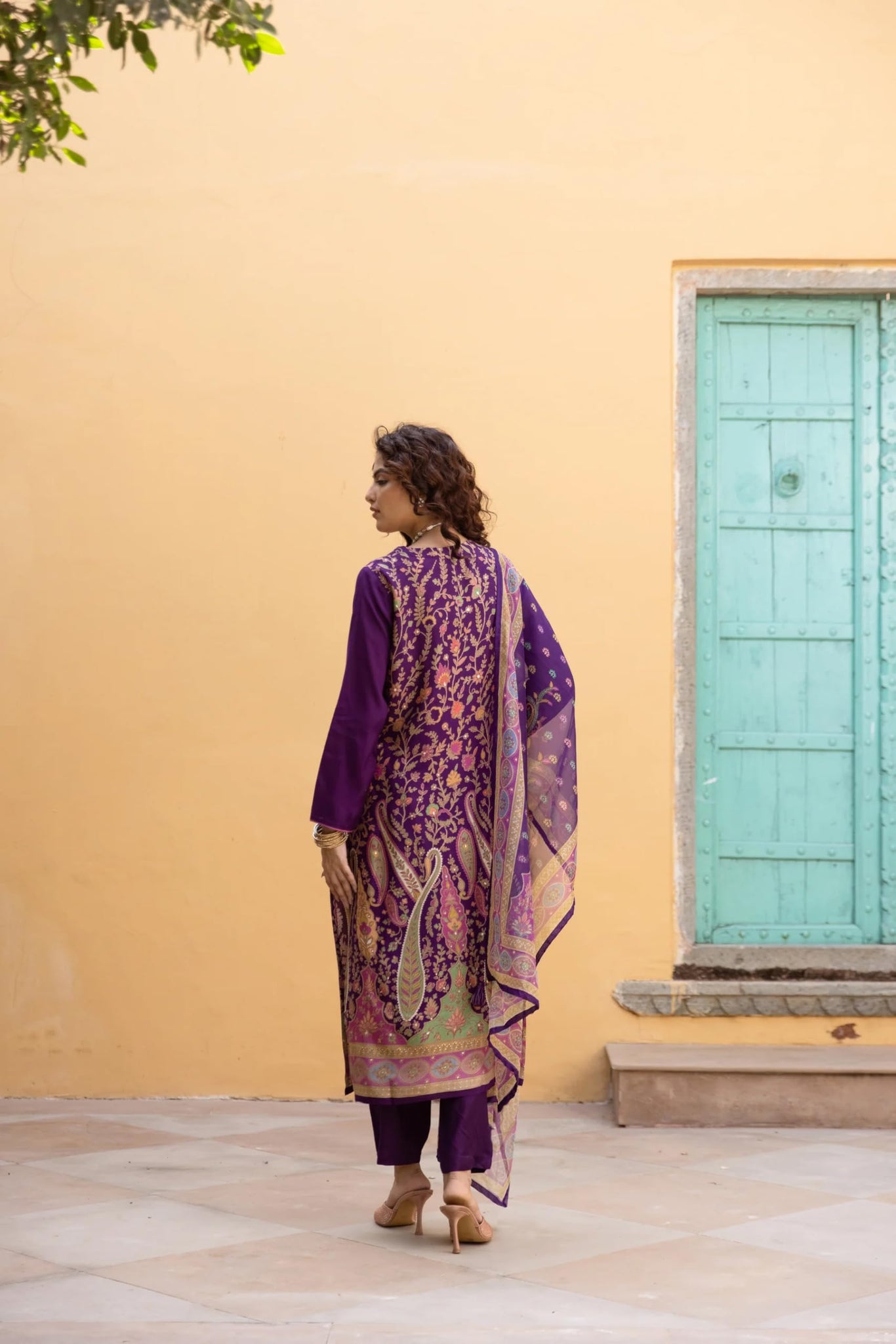 Anni Designer Women'S Rayon Viscose Straight Printed Kurta With Pant & Dupatta (Setul Begani_L_Begani_Large),Begani,L,Rayon Viscose,Regular,