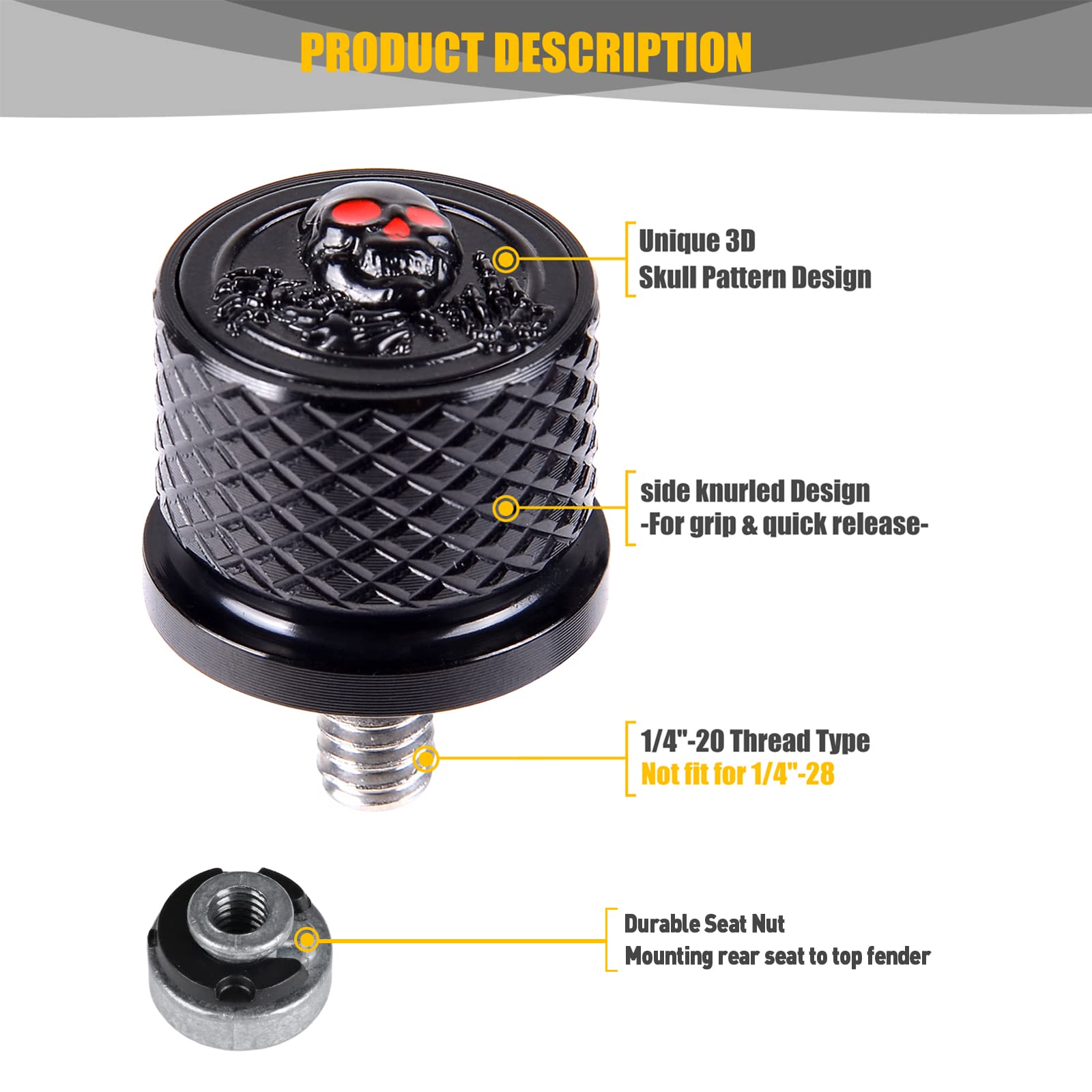 Sresk Rear Fender Seat Bolt Screw 1/4-20 Thread for Harley (Black Kit)