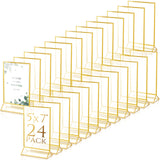 24 Pack Gold Frames Clear Acrylic Double Sided Frames Display Signs Holder Bulk with Stand 2 mm Gold Border for Table Numbers We