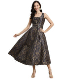 Shae By Sassafras WomenS Navy Jacquard Floral SelfBelt Anarkali MaxiM