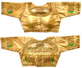 Pujia Mills Women's Phantom Silk Elephant Half Sleeve Saree Blouse (Gold, 38)