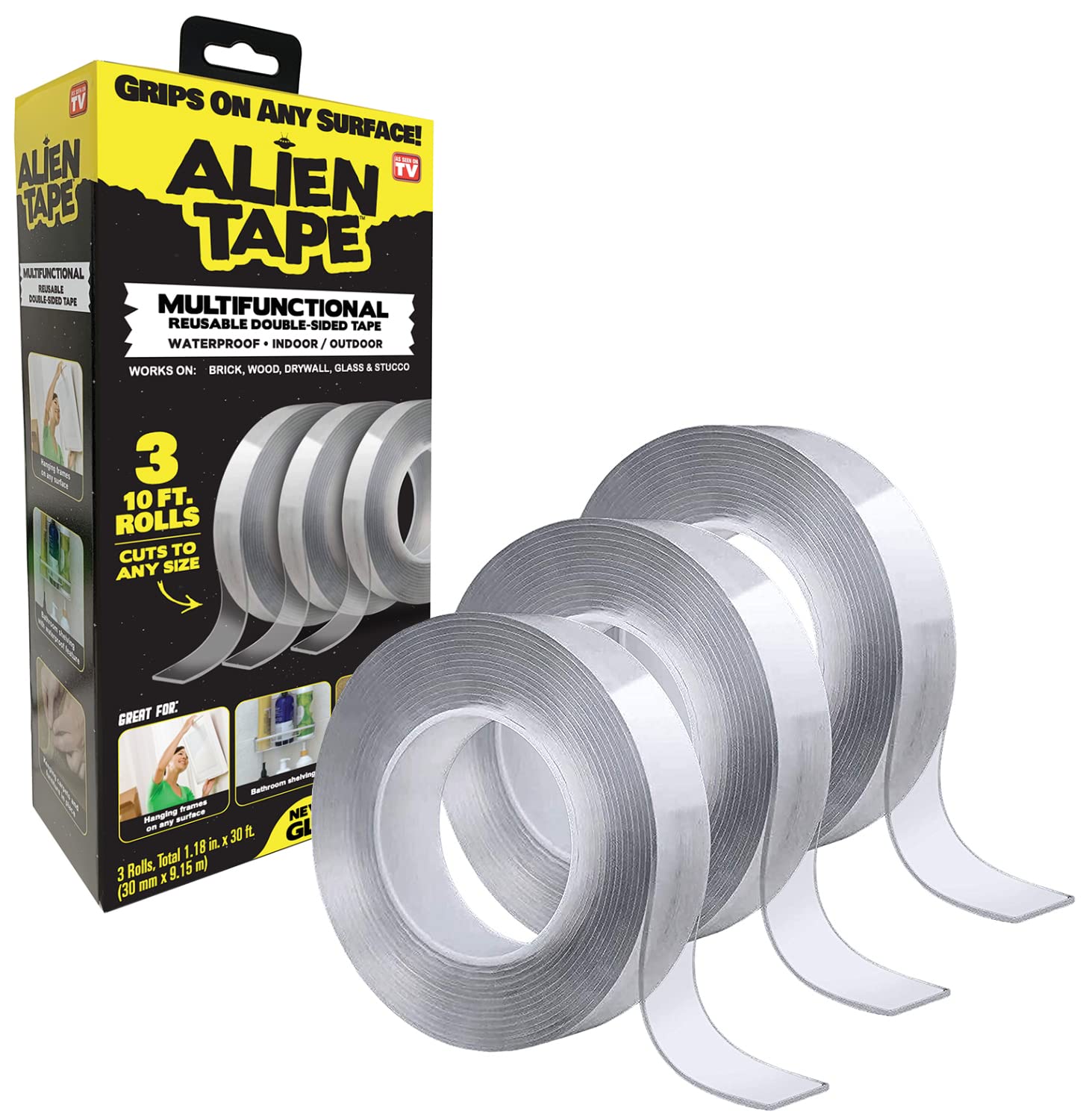 Alientape Nano Double Sided Tape, Multipurpose Removable Adhesive Transparent Grip Mounting Tape Washable Strong Sticky Heavy Du