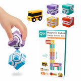 QBI Magnetic Blocks STEM Toys for Toddlers Aged 1+ Year Old Boys & Girls|3D Colorful Magnetic Building Blocks with School Bus|Ma