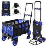 Oyoest 2 in 1 Folding Hand Truck with Folding Basket,Heavy Duty Hand Truck Dolly 330lbs Capacity with Telescoping Handle and Rub