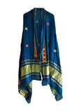 India Scarves Handcrafted Dark Blue Dupatta With Colorful Embroidery And Golden Border