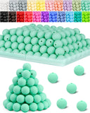 120PCS FIVEIZERO Silicone Beads, 15mm Round Silicone Beads Bulk for Keychain Making, Bracelet Necklace DIY Crafts (Mint Green)