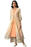 Aurelia Women's Beige Printed Front Open Gilet With Peach Inner Kurta And Beige Straight Palazzo_22AUD10439-503225_S