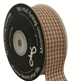 Micomon Khaki and White Woven Edge Plaid Checkered Bufflo Ribbon 100% Polyester Gingham Ribbon 25 Yards Each Roll (1-Khaki)