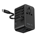 MOMAX Universal Travel Adapter, International Power Plug Adapter with 1 USB C (PD 70W), 2 USB A Ports, 1USB-C Cable (PD 70W), Al