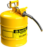 Justrite 5 Gallon Type II Yellow Safety Can for Diesel with Flame Arrester, Self-Closing Lid, and 5/8 Flexible Metal Spout, Made