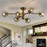 hesoge Modern Semi Flush Mount Ceiling Light Fixture 6-Light Sputnik Gold Chandelier with Glass Globe Mid Century Ceiling Lighti