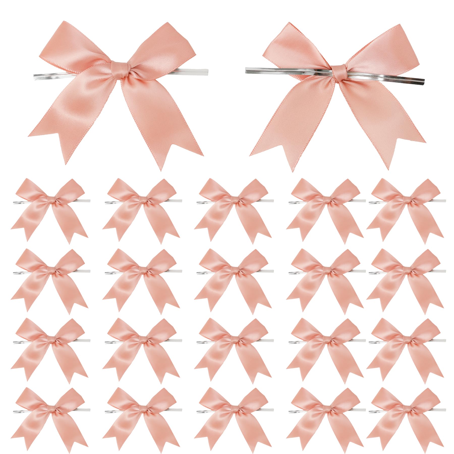 50 Counts Dusty Pink Twist Tie Bows 3.1 Pre-Tied Satin Ribbon Bow Decor Mini Twist Tie Bows for Gift Wrapping Treat Bags Cake Br