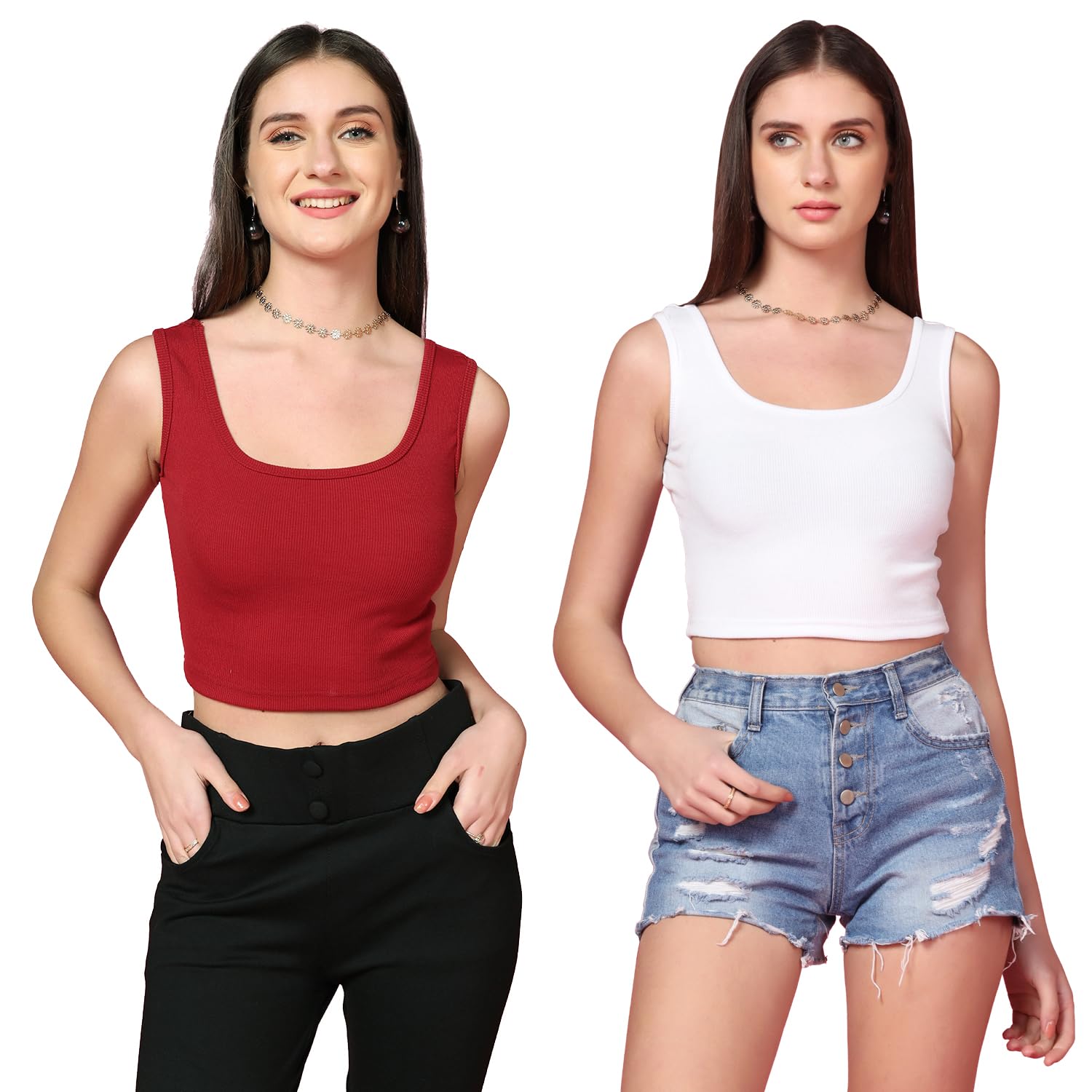 Toplot Women'S Combo Solid Ribbed Scoop Neck Sleeveless Slim Fit Tank Top Pack Of 2 (Combo-5069-Mrn-Wht-S),Maroon-White,,B0C98XFQ8X