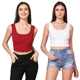 Toplot Women'S Combo Solid Ribbed Scoop Neck Sleeveless Slim Fit Tank Top Pack Of 2 (Combo-5069-Mrn-Wht-S),Maroon-White,,B0C98XFQ8X