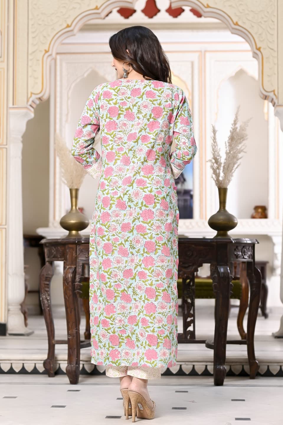 Anni Designer Women'S Cotton Blend Straight Printed Kurta With Pant & Dupatta (Spring Green-Snw_3Xl_Green_Xxx-Large),Green,3XL,Cotton Blend,Regular,Dupatta